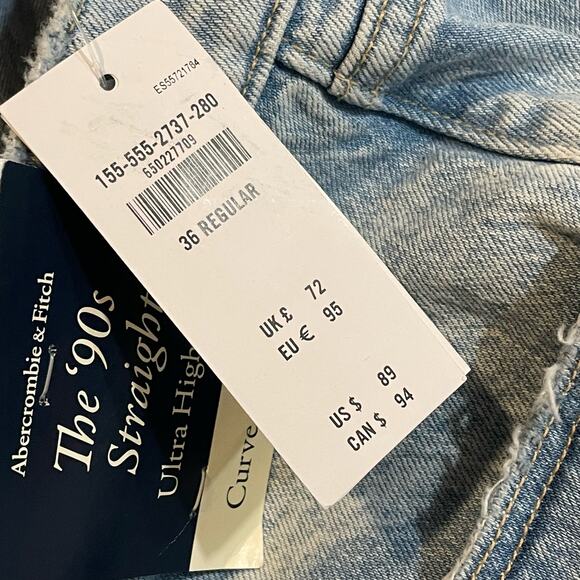 Abercrombie & Fitch NWT The '90s Straight Ultra High Rise Jeans - size 36/22R - Picture 8 of 10